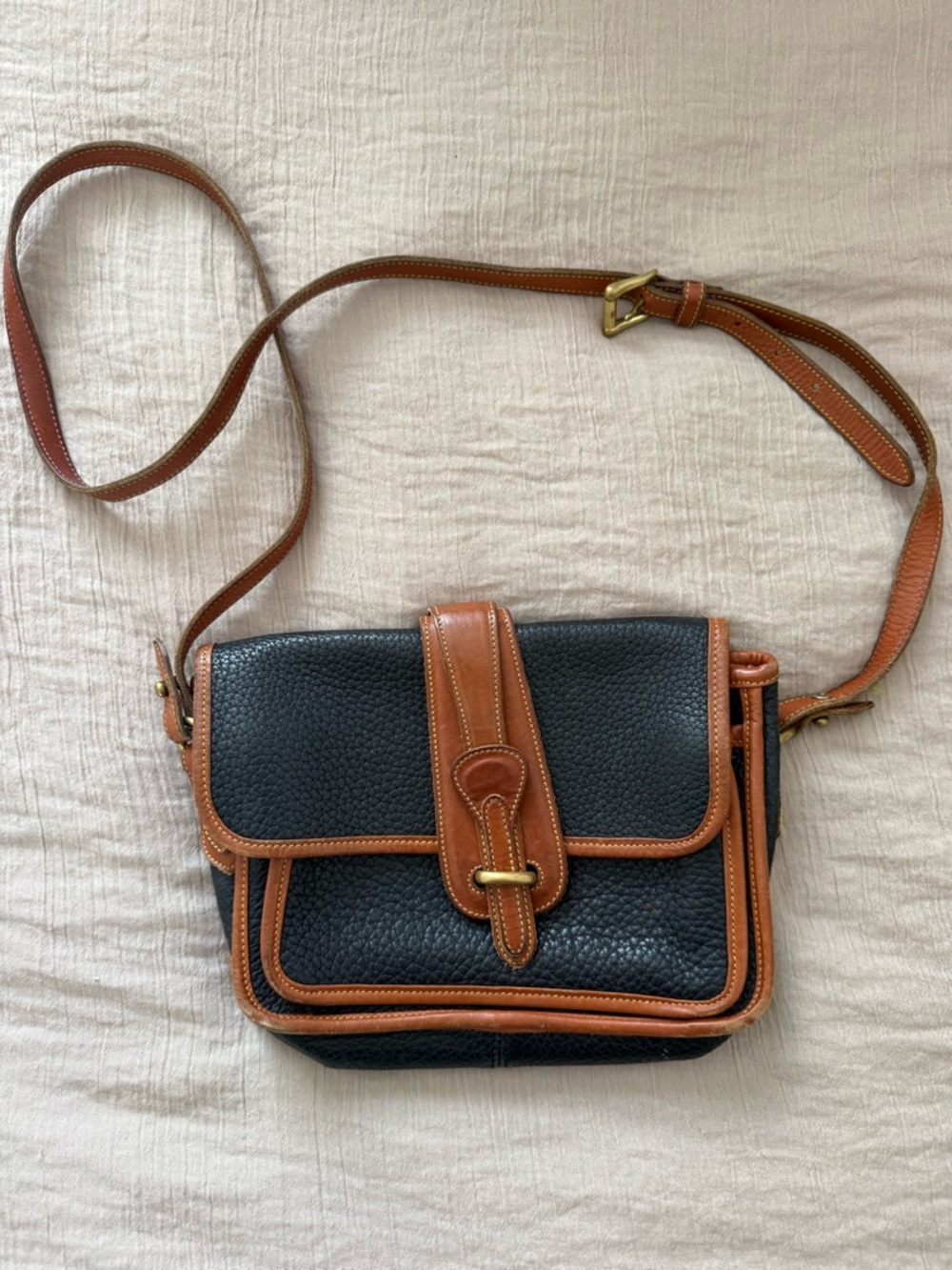 Vintage Black and Brown Leather Dooney & Bourke Crossbody Bag